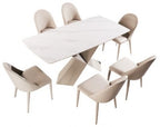 FM3700BR-7PC 7 pc Lenvik brown powder coated base and white ceramic top modern dining table set