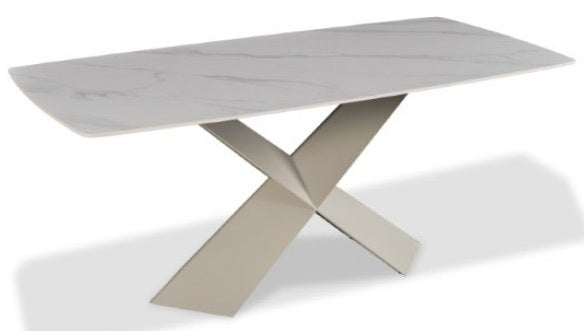 FM3700BR-7PC 7 pc Lenvik brown powder coated base and white ceramic top modern dining table set