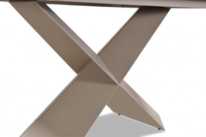FM3700BR-7PC 7 pc Lenvik brown powder coated base and white ceramic top modern dining table set