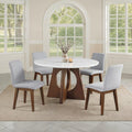 FM37011WN-RT-5PC 5 pc Ostbirk walnut finish wood pedestal base 52" round marble top dining table set