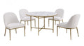 FM37012GD-5PC 5 pc Balvi matte gold hammered finish frame 48" round faux marble top dining table set