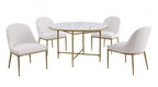 FM37012GD-5PC 5 pc Balvi matte gold hammered finish frame 48" round faux marble top dining table set