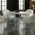 FM37012GY-5PC 5 pc Balvi gunmetal grey hammered finish frame 48" round faux marble top dining table set