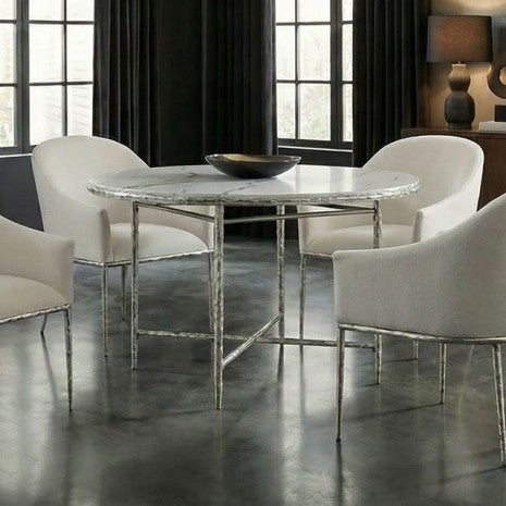 FM37012GY-5PC 5 pc Balvi gunmetal grey hammered finish frame 48" round faux marble top dining table set