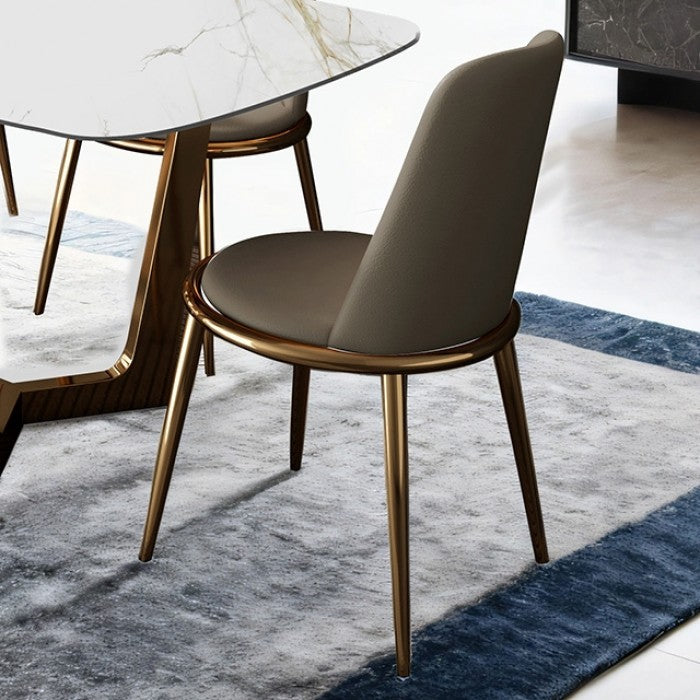 FM3701GD-7PC 7 pc Norelli gold finish base white ceramic top modern dining table set