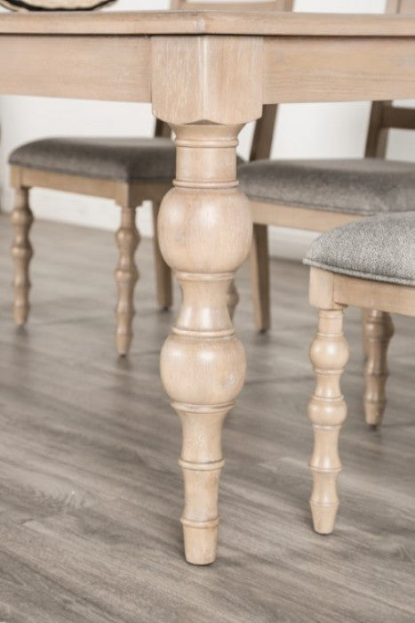 FM39000AK-7PC 7 pc Chesapeake light white wash finish wood modern farmhouse style dining table set