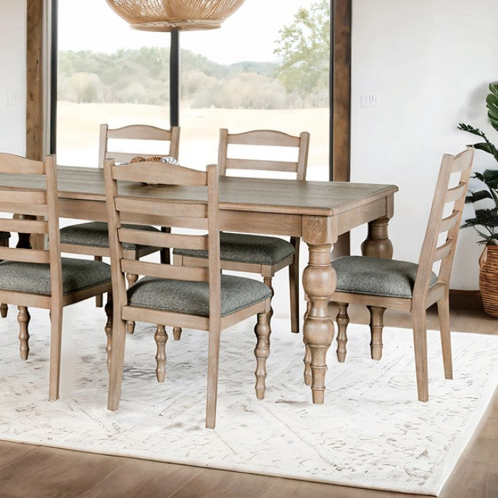 FM39000AK-7PC 7 pc Chesapeake light white wash finish wood modern farmhouse style dining table set