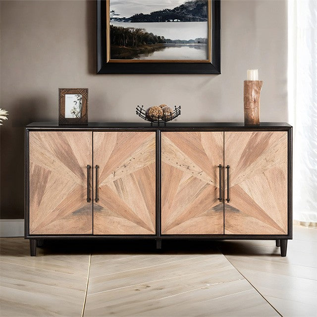 FM39003BK-SV Lakeside natural and black finish wood modern farmhouse style dining server sideboard cabinet buffet