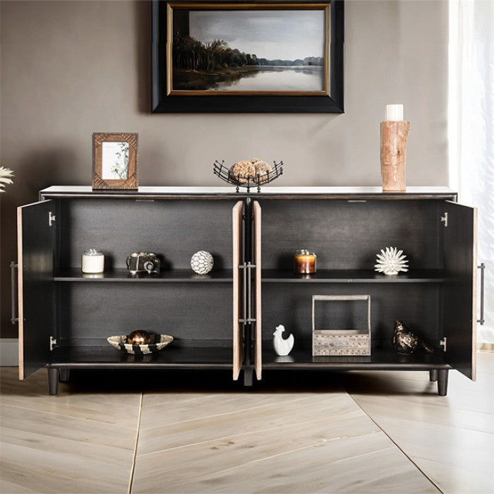 FM39003BK-SV Lakeside natural and black finish wood modern farmhouse style dining server sideboard cabinet buffet