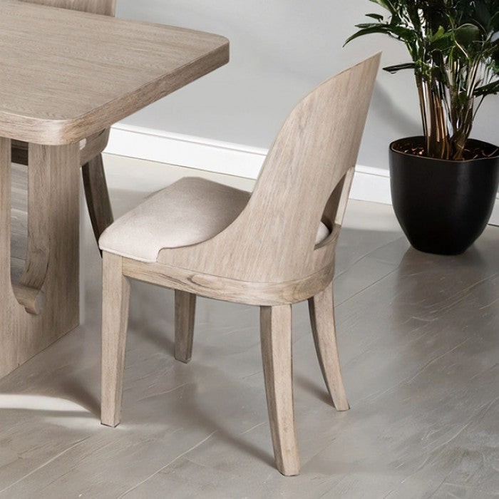 FM39004AK-7PC 7 pc Sterling west white oak finish wood contemporary dining table with rounded back chairs
