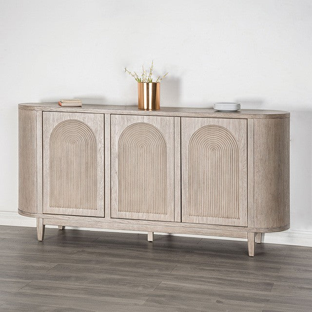 FM39004AK-SV Sterling west white oak finish wood contemporary server sideboard buffet cabinet embossed wood panels