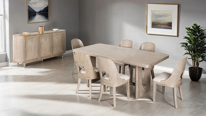 FM39004AK-7PC 7 pc Sterling west white oak finish wood contemporary dining table with rounded back chairs