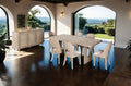 FM39004AK-7PC 7 pc Sterling west white oak finish wood contemporary dining table with rounded back chairs
