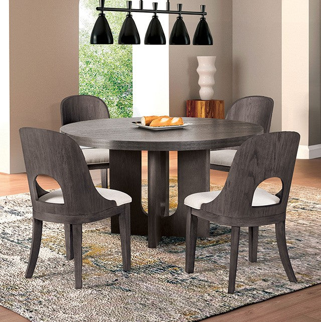 FM39004ES-RT-5PC 5 pc Sterling west ash gray finish wood contemporary 54" round dining table with rounded back chairs