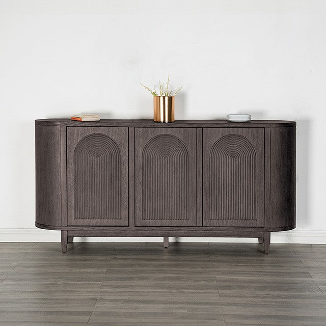 FM39004ES-SV Sterling west ash gray finish wood contemporary server sideboard buffet cabinet embossed wood panels