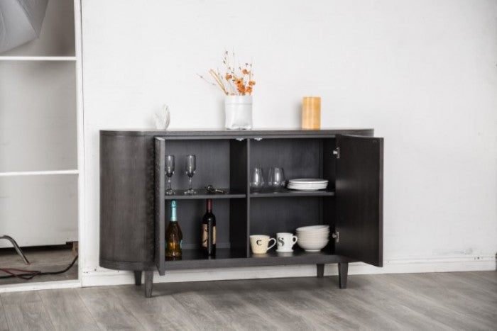 FM39004ES-SV2 Sterling west ash gray finish wood contemporary server sideboard buffet cabinet dented stainless steel panels