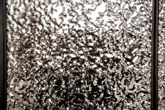 FM39004ES-SV2 Sterling west ash gray finish wood contemporary server sideboard buffet cabinet dented stainless steel panels