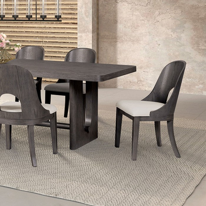 FM39004ES-7PC 7 pc Sterling west ash gray finish wood contemporary dining table with rounded back chairs