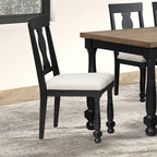 FM39009BK-7PC 7 pc Neue mills black and rustic oak finish wood farmhouse style dining table set