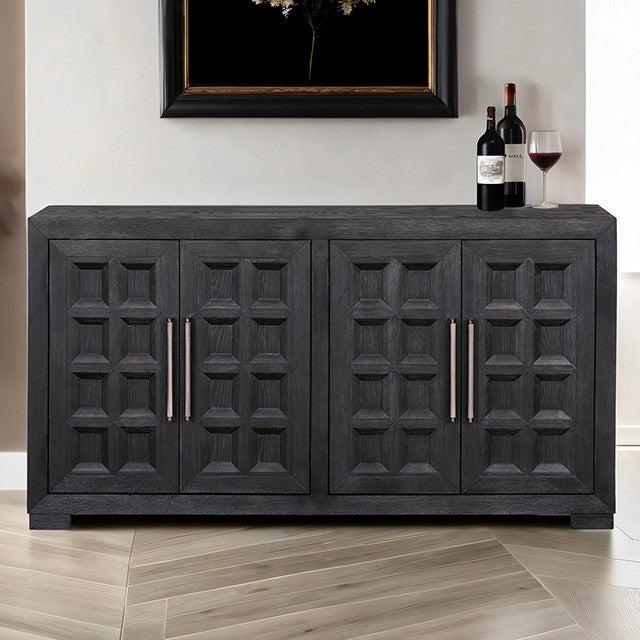 FM39011BK-SV Hatton cross weathered black finish wood modern contemporary server sideboard buffet cabinet