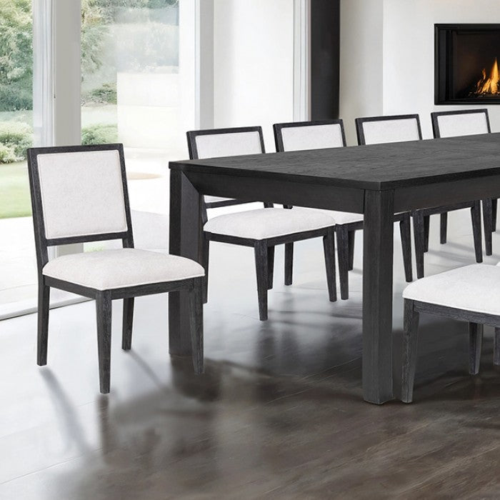 FM39011BK-11PC 11 pc Hatton cross weathered black finish wood modern contemporary 118" dining table set