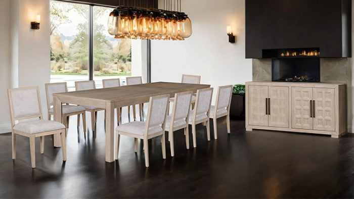 FM39011NT-11PC 11 pc Hatton cross tawny natural finish wood modern contemporary 118" dining table set