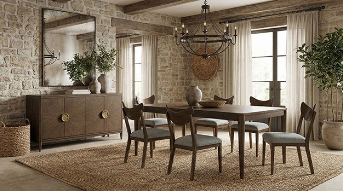 FM39018WN-7PC 7 pc Clarksburg walnut finish wood mid-century modern dining table set