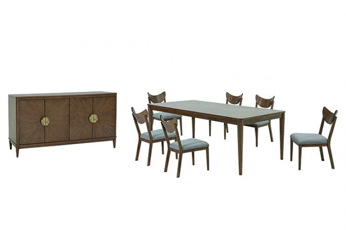 FM39018WN-7PC 7 pc Clarksburg walnut finish wood mid-century modern dining table set
