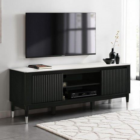 FM42001BK-TV Maidstone sintered stone top modern style black finish wood 70" TV stand