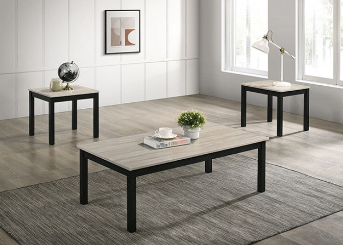FM42900LG-3PK 3 pc Findlay black finish wood faux wood finish top coffee and end table set