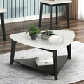 FM44002WH-CT Thisted black finish wood white marble top triangular coffee table with lower shelf