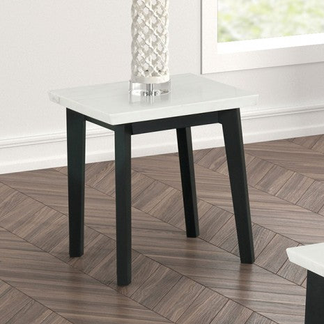 FM44002WH-SE Thisted black finish wood white marble top square end table