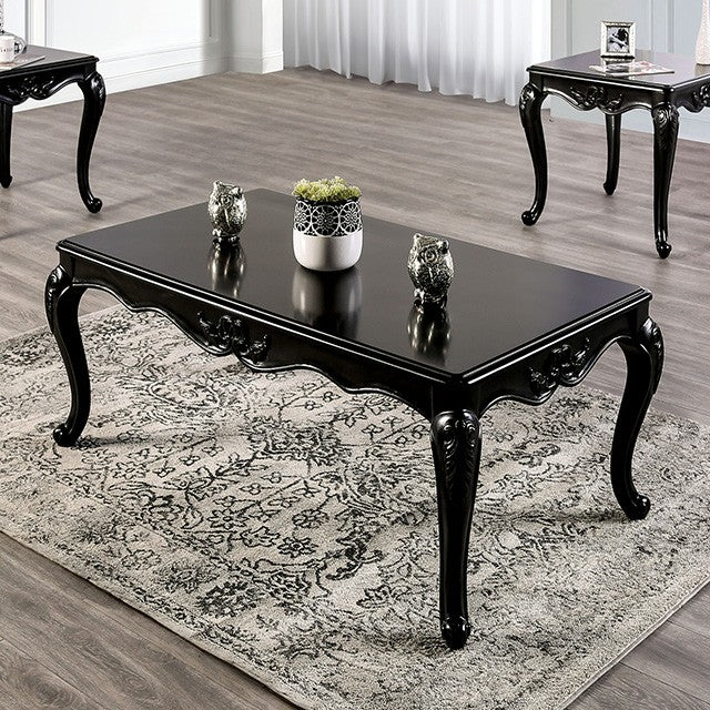 FM45001ES-C Rochester espresso finish wood ornate carved accents cabriolet legs coffee table