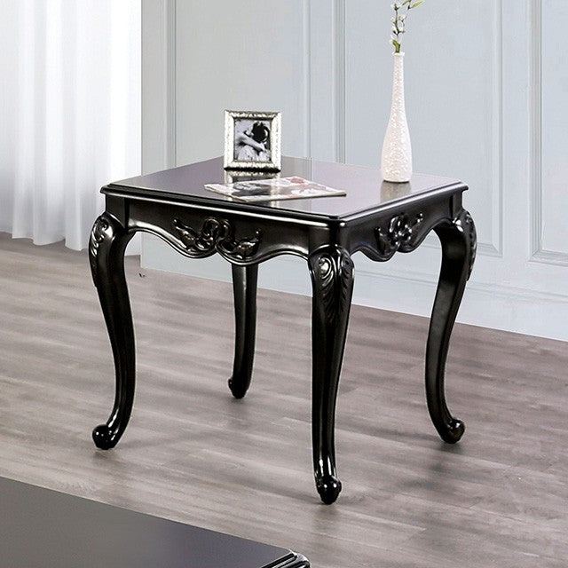 FM45001ES-E Rochester espresso finish wood ornate carved accents cabriolet legs end table