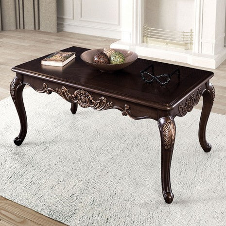 FM45005-C Palencia dark cherry finish wood traditional ornate carved accents cabriolet legs coffee table
