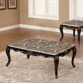 FM45006BR-C Albacete  dark walnut finish wood gold ornate carved accents cabriolet legs faux marble top coffee table