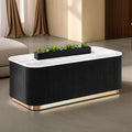 FM47000BK-C Virden white marble top black finish wood reeded plinth design sides rectangular coffee table gold trim