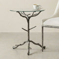 FM47023GY Sarna gunmetal grey finish hammered metal frame tree style 21" round glass top end table