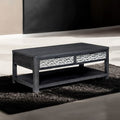 FM49001ES-C Sterling west ash grey finish wood dented stainless steel accents coffee table with drawers and lower shelf with casters
