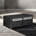 FM49001ES-CL Sterling west ash grey finish wood dented stainless steel accents lift top coffee table with drawers and casters
