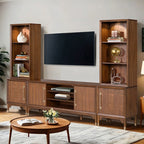 FM54000WN-TV-3PC 3 pc Hepburne walnut finish wood mid century modern entertainment center TV stand wall unit