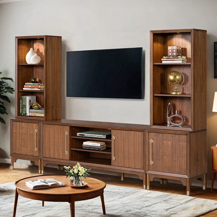 FM54000WN-TV-3PC 3 pc Hepburne walnut finish wood mid century modern entertainment center TV stand wall unit