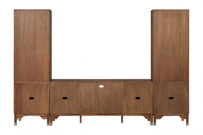 FM54000WN-TV-3PC 3 pc Hepburne walnut finish wood mid century modern entertainment center TV stand wall unit