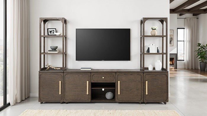 FM54021DW-3PC 3 pc Vellara dark walnut finish wood entertainment center 70" wide TV stand