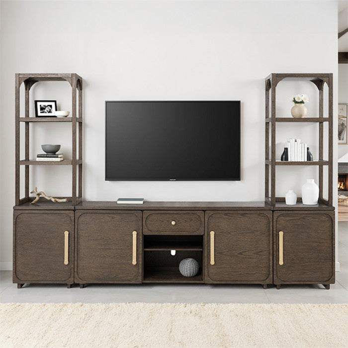 FM54021DW-3PC 3 pc Vellara dark walnut finish wood entertainment center 70" wide TV stand