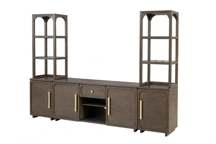 FM54021DW-3PC 3 pc Vellara dark walnut finish wood entertainment center 70" wide TV stand