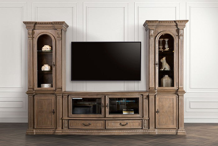 FM5418AK-TV-3PC 3 pc Seven oaks traditional style weathered oak finish wood entertainment center