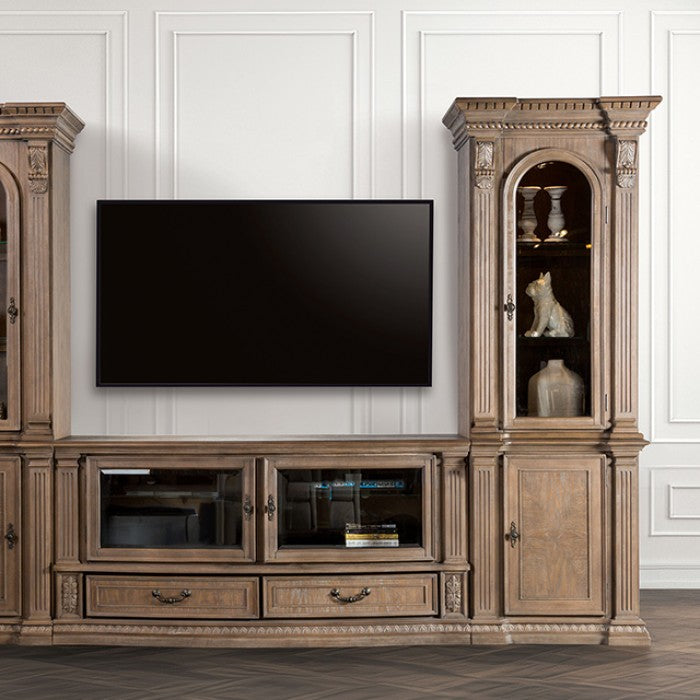 FM5418AK-TV-3PC 3 pc Seven oaks traditional style weathered oak finish wood entertainment center