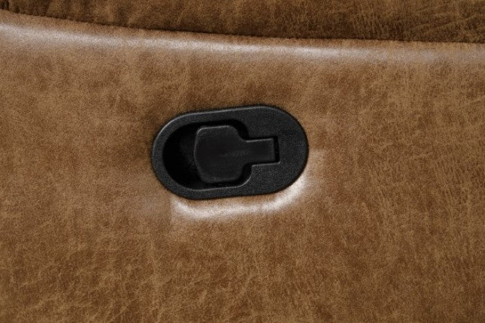 FM6011BR-2PC 2 pc Ezekius brown leatherette sofa and love seat with recliners on each end drop down tray table