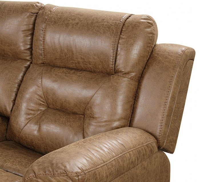 FM6011BR-SECT 3 pc Ezekius brown leatherette sectional sofa with recliners on each end cup holder console